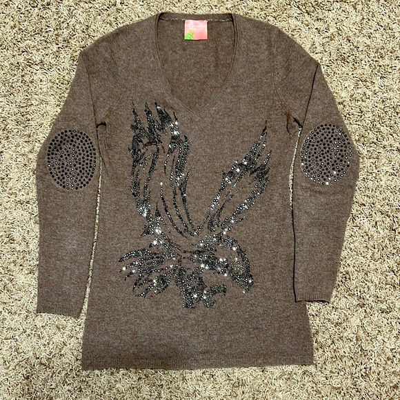 Crystal Eagle Taupe Cashmere Sweater - Picture 1 of 5